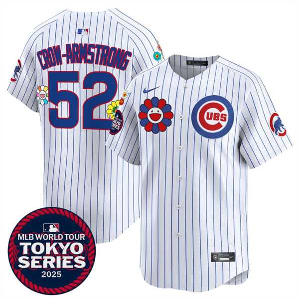 Mens Chicago Cubs #52 Pete Crow-Armstrong White 2025 Tokyo Series Limited Stitched Jersey Dzhi